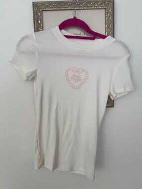Hollister White Tank Top with Pale Pink Heart Graphic